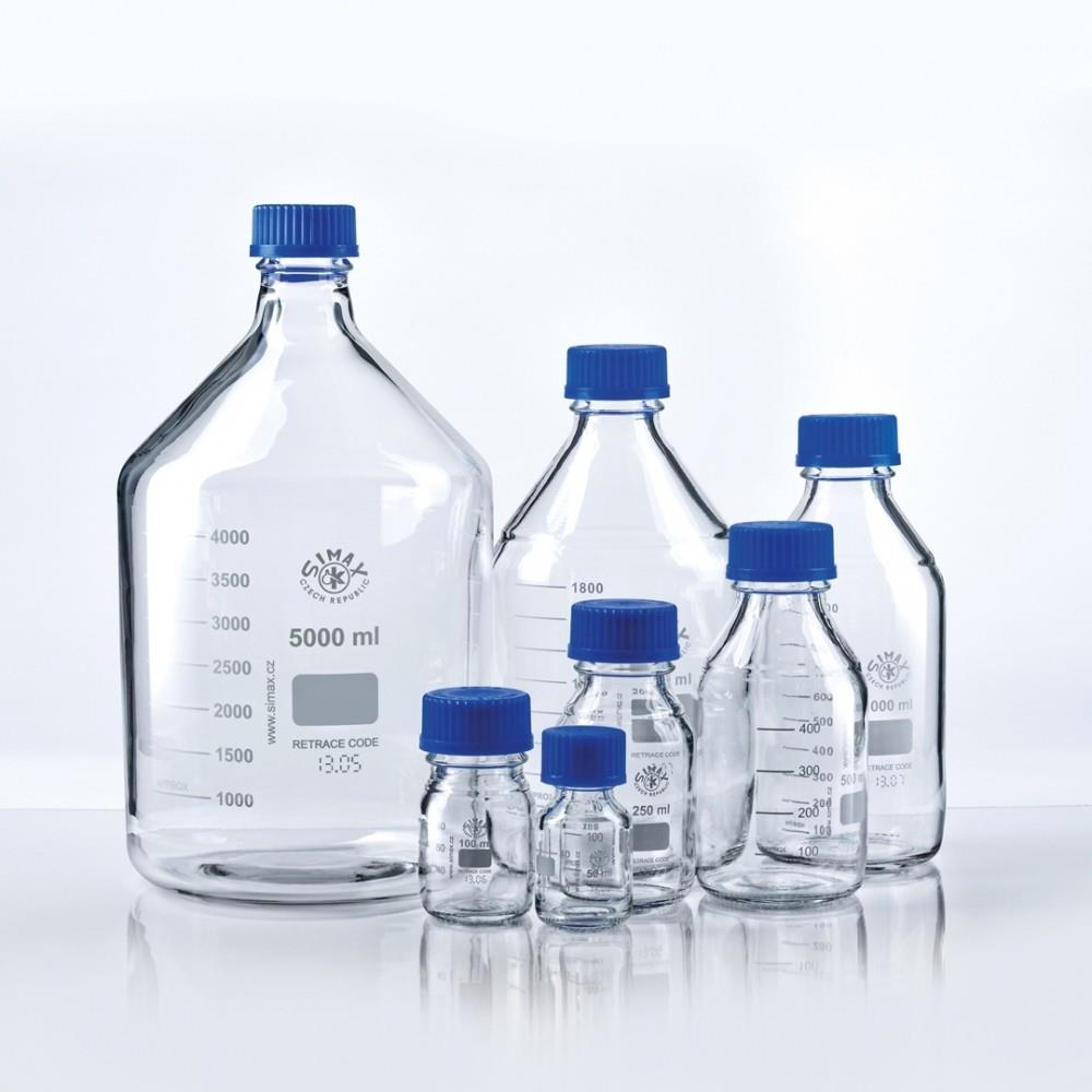 FLACON EN VERRE AUTOCLAVABLE COL ETROIT AVEC BOUCHON