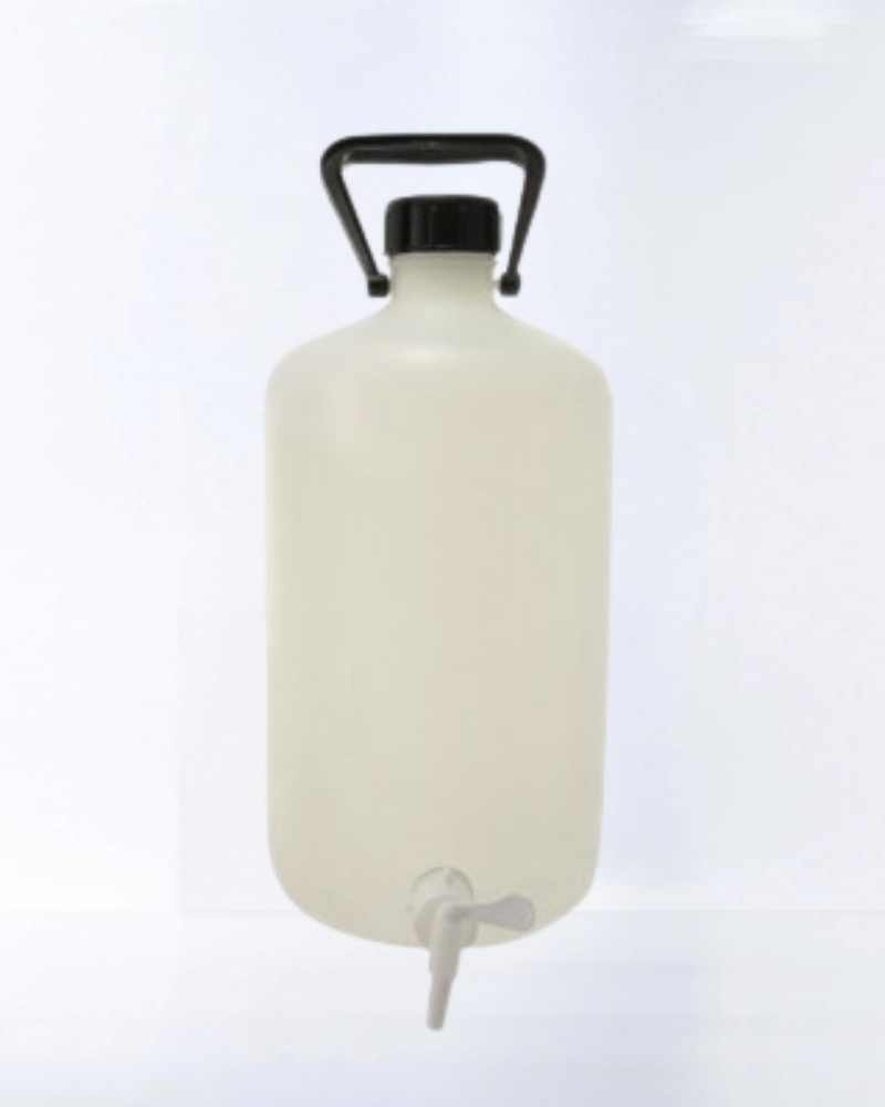BONBONNE 10L HDPE CYLINDRIQUE NON PERCEE AVEC POIGNET & ROBINET